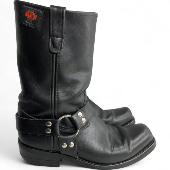 REV Black Square Toe Leather Harness Motorcycle Biker Boots Men's 10.5 - Picture 2 of 14